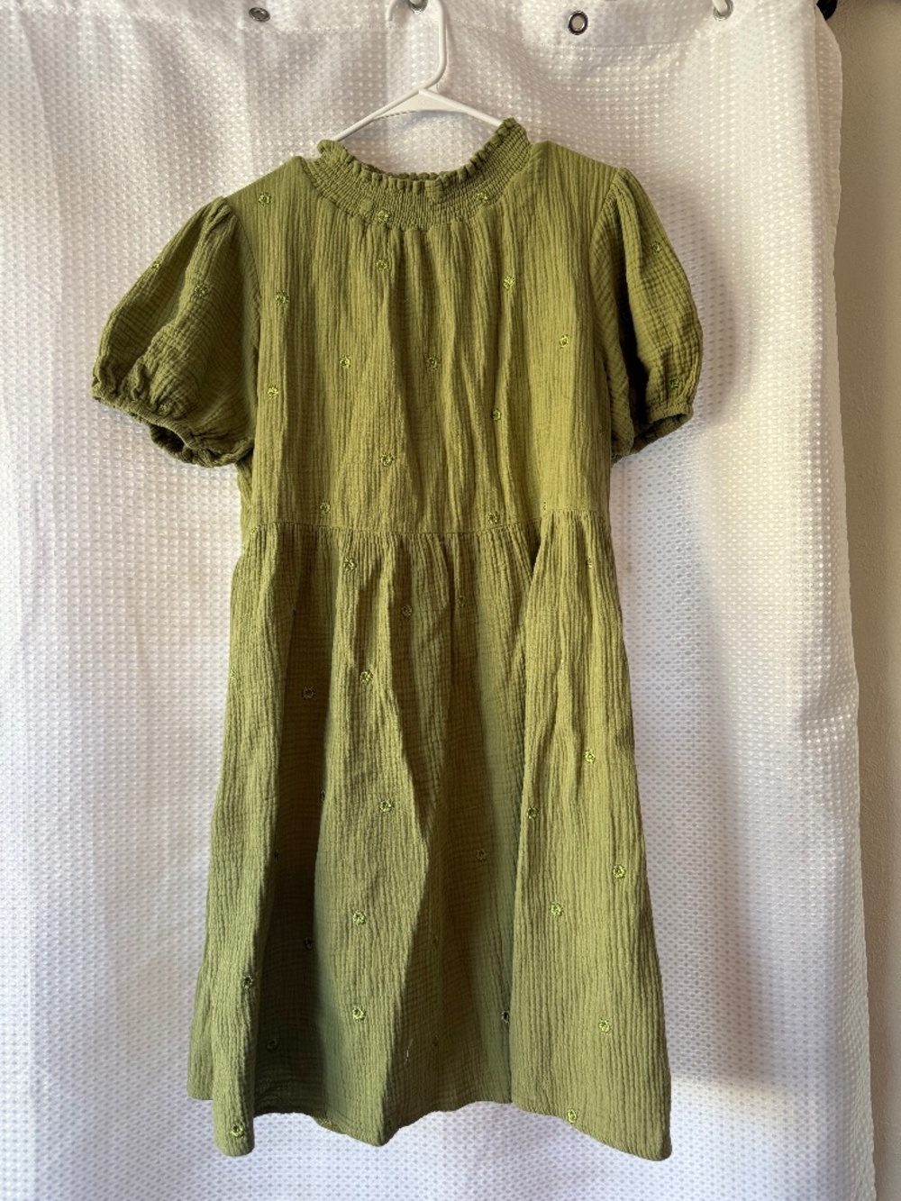 Green floral embroidered babydoll dress